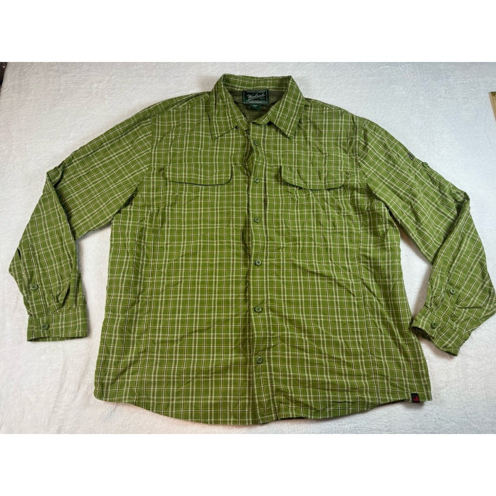 Mens Woolrich Long Sleeve Button Front Shirt Size XL Plaid Hiking KLEP Vented